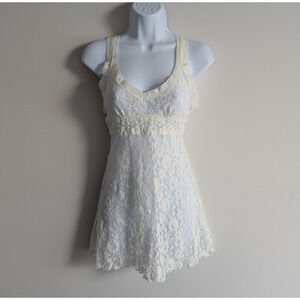 Ambrielle Babydoll Mini Dress Womens Medium Sheer Y2K Cream Tunic Fairy Cottage